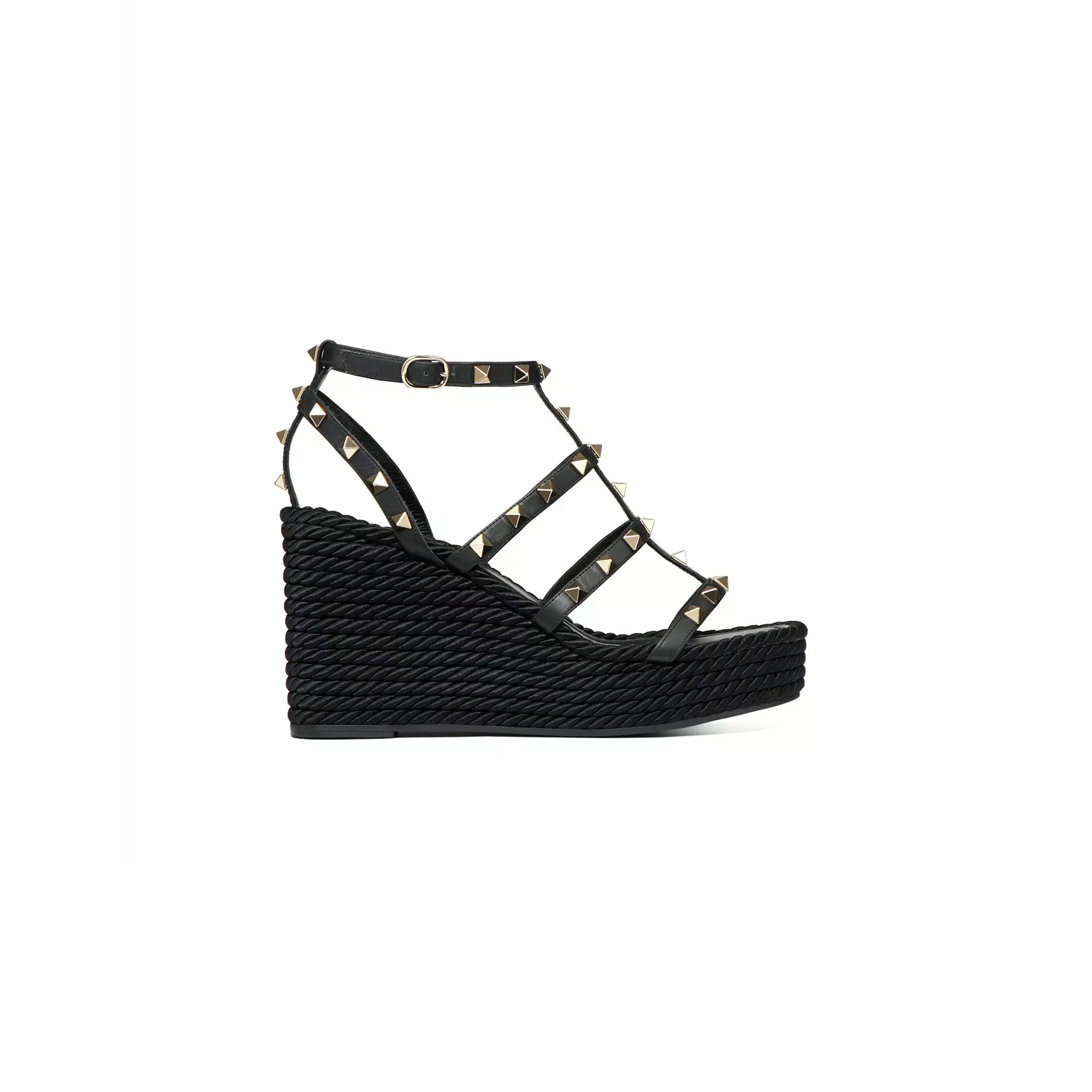 VALENTINO ROCKSTUD ANKLE STRAP WEDGE SANDAL IN CALFSKIN LEATHER 95MM 5W2S0F95BAE_0NO